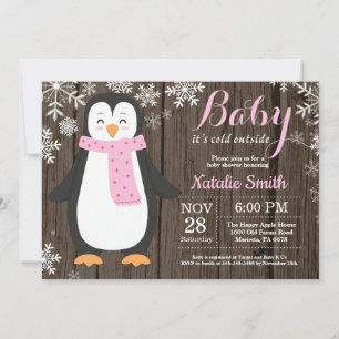 Convites É frio lá fora Chuvada de Bebê Pinguim Rústico