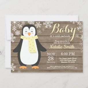 Convites É frio lá fora Chuveiro de Bebê Pinguim Rústico