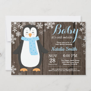 Convites É frio lá fora Chuveiro de Bebê Pinguim Rústico