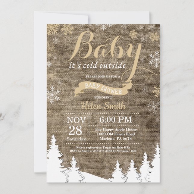 Convites É Frio Lá Fora Chuvendo de Ouro Baby Shower (Frente)