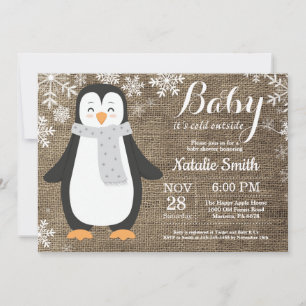 Convites É frio lá fora Pinguim de juta Chuvinha de bebê