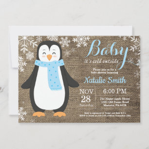 Convites É frio lá fora Pinguim de juta Chuvinha de bebê