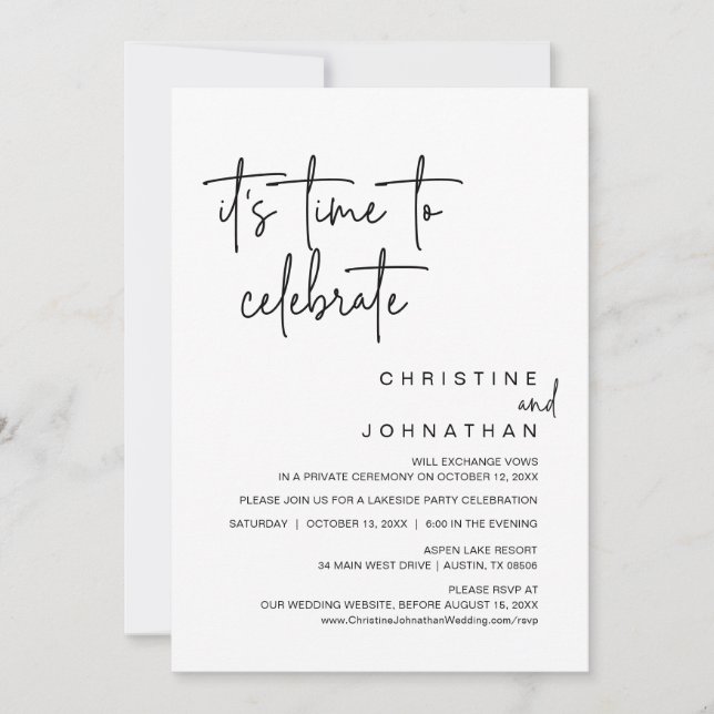 Convites É hora de comemorar, Festa de Elopemento de Casame (Frente)