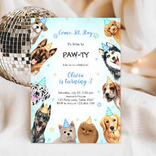 Convites É Hora de Paw-tir Festa de Aniversário de Crianças