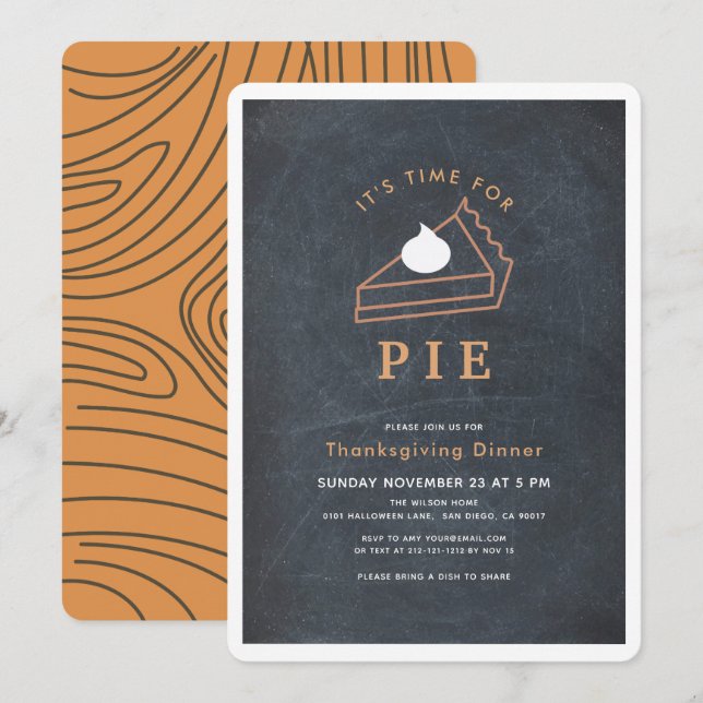 Convites É hora de Pie Chalkboard Jantar Ação de Graças (Frente/Verso)