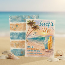 É Hora de Surfar Aniversário Tropical em Aquarela