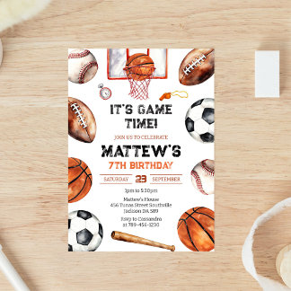 Convites É Hora do Jogo Basquete Esporte Menino Aniversário