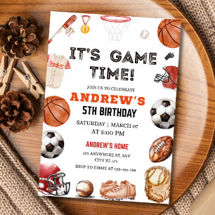 Convites É hora do jogo de aniversário de basquetebol futeb