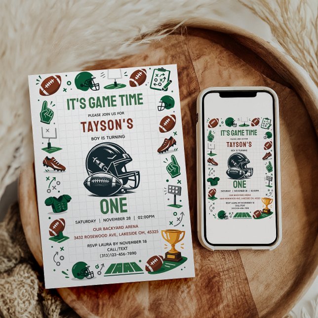 Convites É Hora do Jogo de Futebol 1º Aniversário (It’s Game Time Football 1st Birthday Invitation
)
