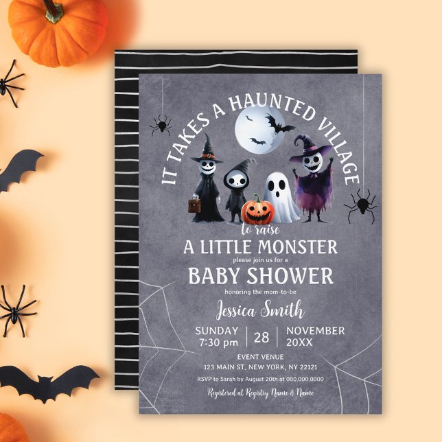 Convites É Necessário Um Chá de fraldas De Halloween Da Vil (It Takes A Haunted Village Halloween Baby Shower Invitation)