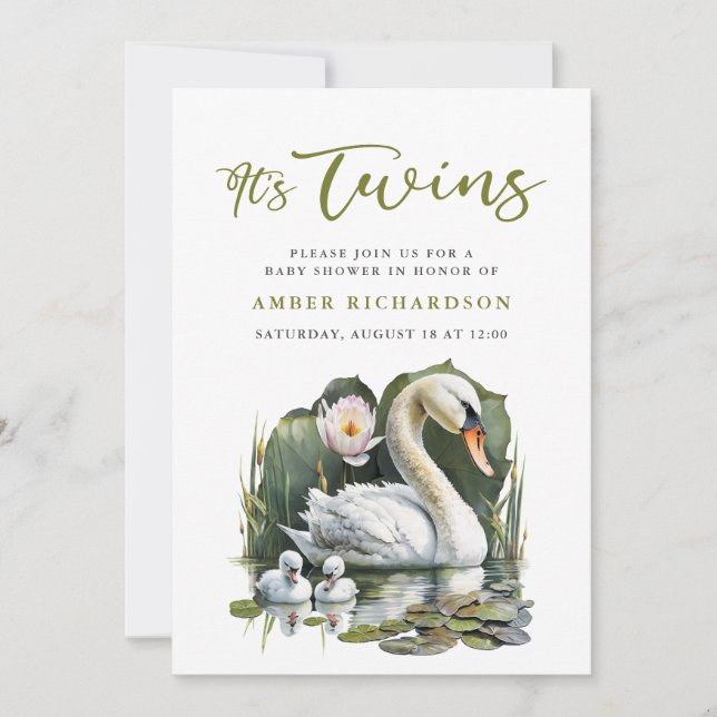 Convites É o Chá de fraldas Swan de Roteiro Verde Elegante  (Frente)