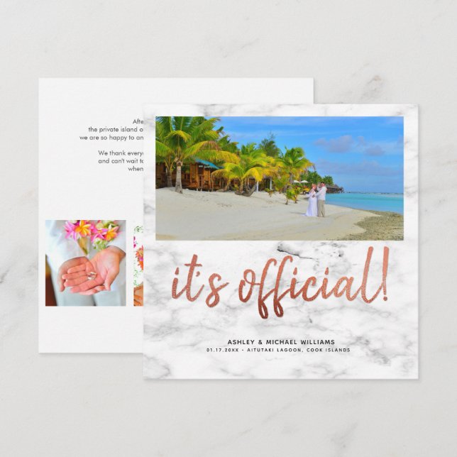 Convites É Oficial Cobre 4 Fotos Quadrado Mármore Casamento (Frente/Verso)