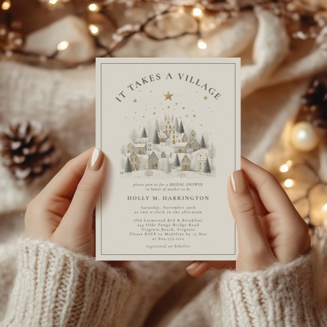 Convites É preciso um Chá de fraldas de inverno na vila (It Takes a Village Winter Baby Shower Invitation)