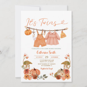 Convites É Twins Pumpkins Chá de fraldas Clothesline Floral