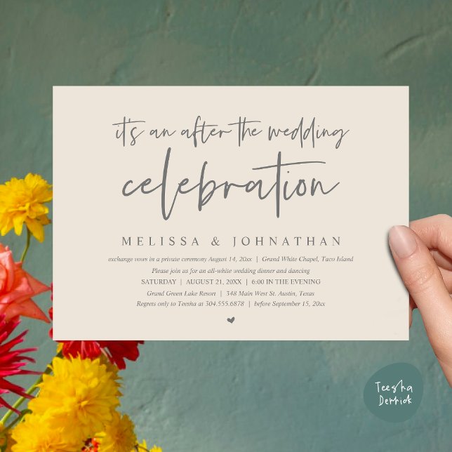 Convites É um após a celebração do casamento, janto (Happily Ever After Party, After the wedding celebration Romantic Dinner Invites PDF Cream Grey)