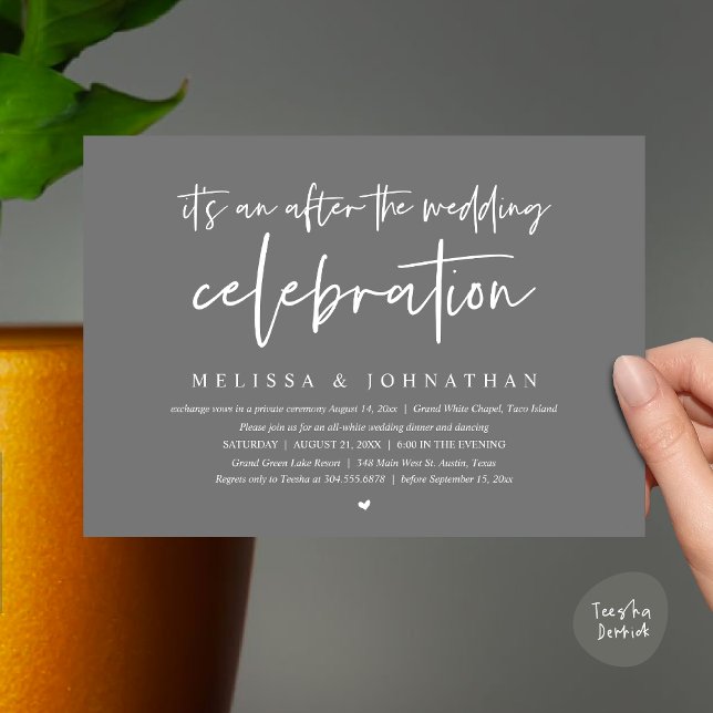 Convites É um após a celebração do casamento, janto (Happily Ever After Party, After the wedding celebration Romantic Dinner Invites PDF Dark Grey)