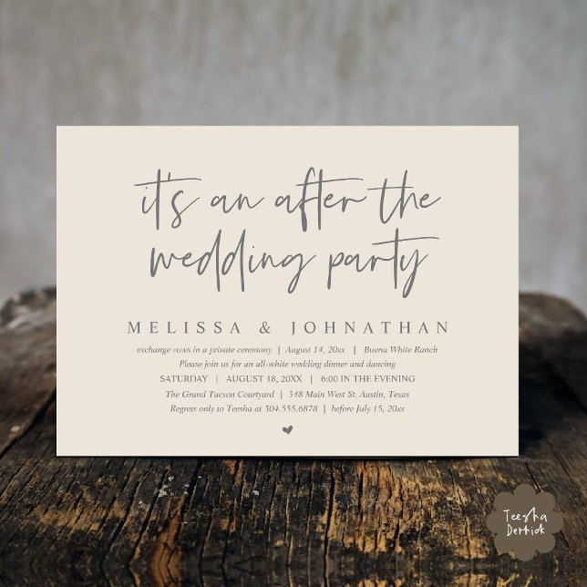 Convites É um após a festa de casamento, Janto romântico (It's an after the wedding party, Modern Romantic Dinner Celebration Invitation Card PDF Cream Grey)