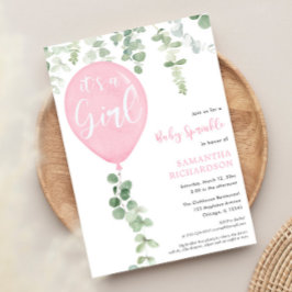 Convites É um balão de eucalipto, um bebê rosado.