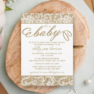 Convites É um bebê! Chá de fraldas Rustic Kraft & White 