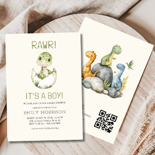 Convites É um Chá Boho Dinossaur Baby Boy QR Boho