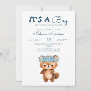 Convites É um Chá de Bear Cute Bear Blue Baby Boy