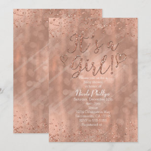 Convites É um Chá de Bebê Menina Rosa Dourado Glamour