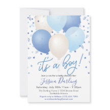 É um Chá de Bebê Menino Balões Azuis e Confetes