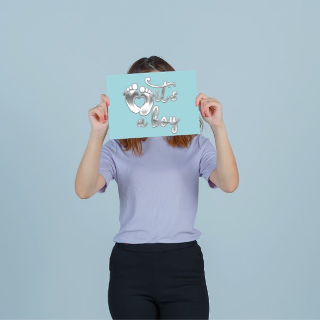 Convites É um Chá de bebê novo Prata Azul (It's A Boy New Baby Shower Blue Silver Invitation)