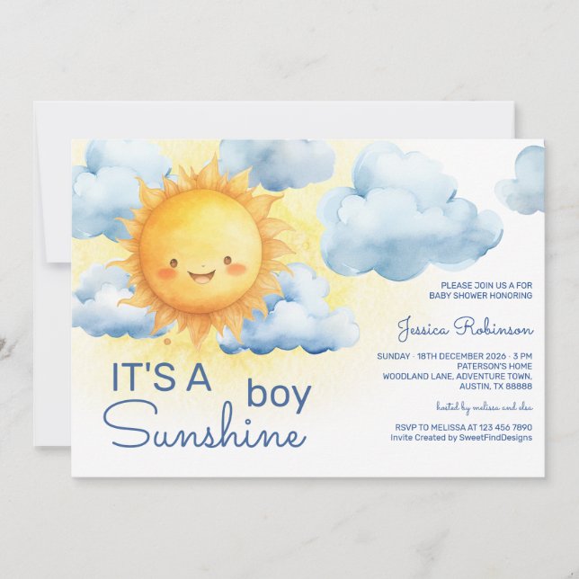 Convites É um Chá de Bebê Sunshine Boy (Frente)