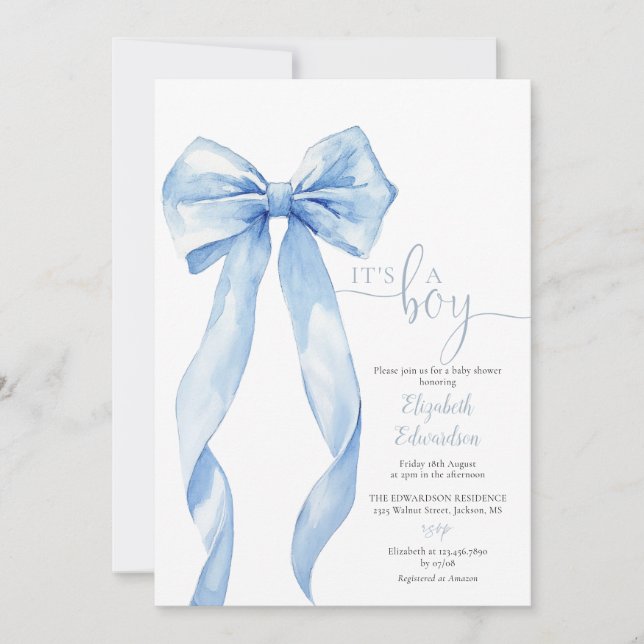 Convites É Um Chá de fraldas Arco Azul Elegante (Frente)