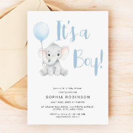 Convites É um Chá de fraldas azul de pastel de elefante gir