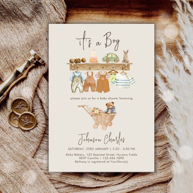 Convites É um Chá de fraldas Bonito de Enfermeiro Boho (It's a Boy Boho Nursery Cute Baby Shower Invitation)