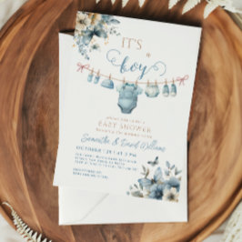 Convites É um Chá de fraldas brilhante azul floral elegante