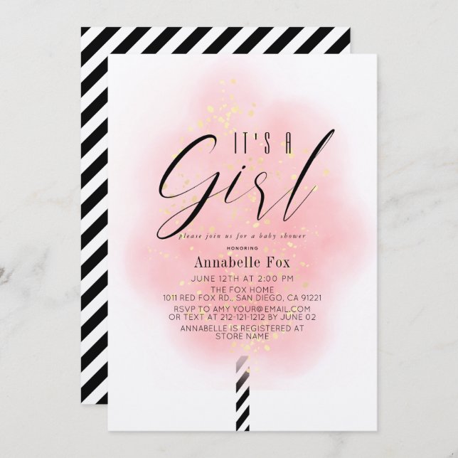 Convites É um Chá de fraldas de algodão rosa (Frente/Verso)