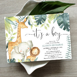 Convites É um chá de fraldas de animais de aquarela Boy