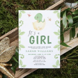 Convites É um Chá de fraldas de Aquarela de Dinossauro Verd