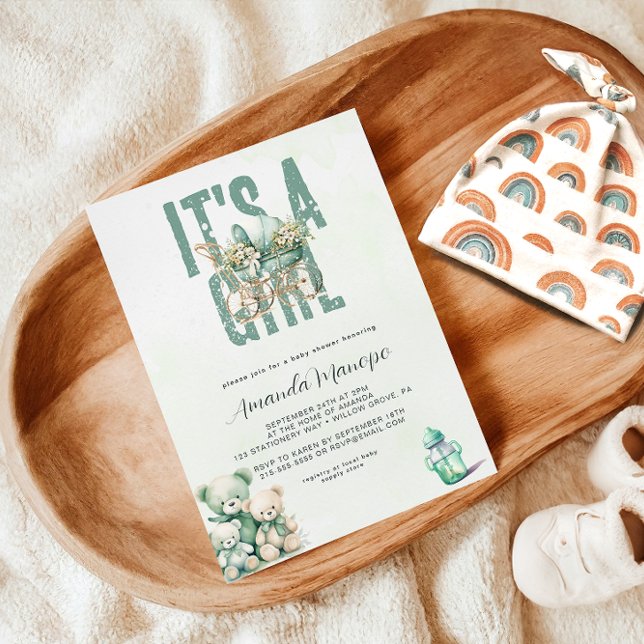 Convites É um Chá de fraldas de Aquarela Verde de Neve (Criador carregado)