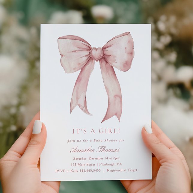 Convites É um Chá de fraldas de Arco Rosa Menina (Criador carregado)