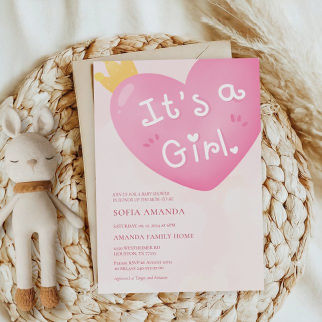 Convites É um Chá de fraldas de Balões Rosa para Garotas (Criador carregado)