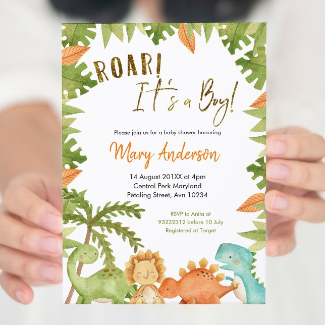 Convites É um Chá de fraldas de Dinossauro (Criador carregado)