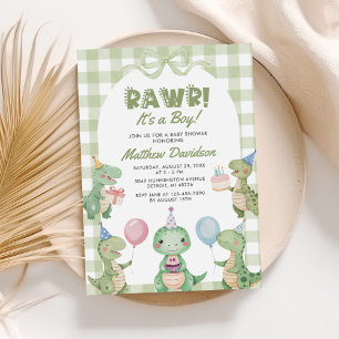 Convites É um Chá de fraldas de Dinossauro Gingham