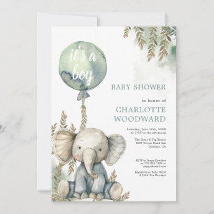 Convites É um Chá de fraldas de elefante azul-menino