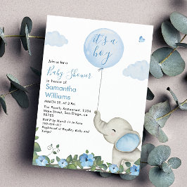 Convites É Um Chá de fraldas De Elefante De Balão Azul