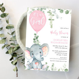 Convites É um chá de fraldas de elefante giro de balão rosa