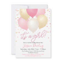 É um Chá de fraldas de Garota Balões Rosa e Confet