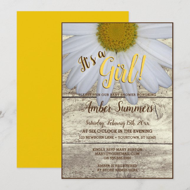 Convites É um Chá de fraldas de Garota Russa de Margarida F (Frente/Verso)