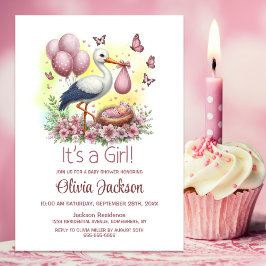 Convites É um Chá de fraldas de Garota Stork