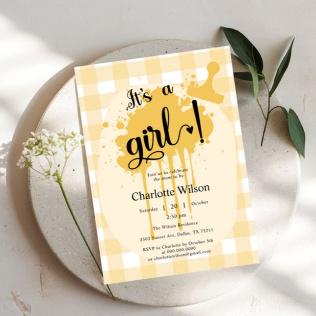 Convites É um Chá de fraldas de Gingham Laranja de Pastel B (Criador carregado)