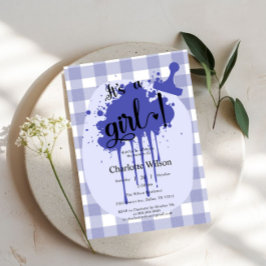 Convites É um Chá de fraldas de Gingham Marinho de Pastel G