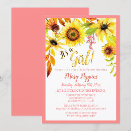 Convites É um Chá de fraldas de girassol floral